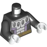 Lego Torso Muscles, 4 Ovals, Lavender Stripes and Gold Belt Print, Black Arms, White Hands / Black