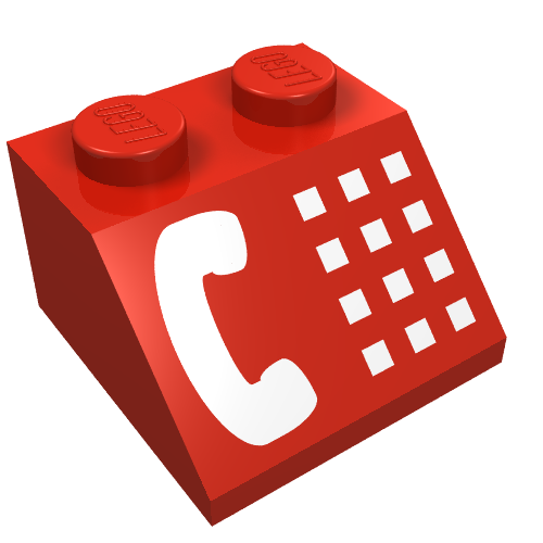 Lego Brick Sloped 45° 2 x 2 with White Phone Print / Red