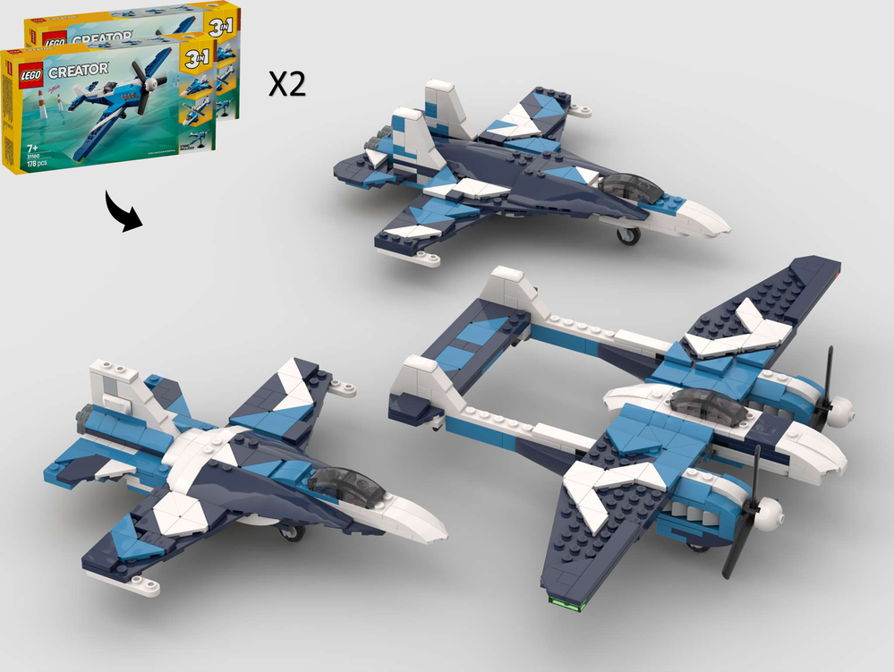 Lego American 3-in-1 Alternate Builds Bundle - 2 x 31160 Race Plane