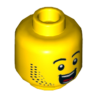 Lego Minifig Head Dynamo Doug, Beard Stubble, Raised Eyebrows, Large Open Mouth Smile Print