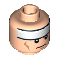 Lego Minifig Head Batman, White Stripe on Forehead and Cheek Lines, Frown / Determined Print / Light Nougat