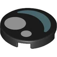 Tile Round 2 x 2 with White Circles, Medium Blue Crescent Shape / Eye Print / Black