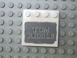 Tile, Modified 4 x 4 with Studs on Edge with 'TOM RIDDLE' on Dark Bluish Gray Background Pattern (Sticker) - Set 4766