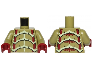 Lego Torso Galaxy Squad Buggoid with Dark Red, Yellowish Green and Black Exoskeleton Pattern / Olive Green Arms / Dark Red Hands