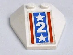 Wedge 4 x 4 Triple without Stud Notches with White Stars and Number Two on Blue Background with Red Stripes Pattern (Sticker) - Set 6551