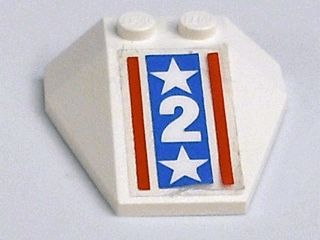 Lego Wedge 4 x 4 Triple without Stud Notches with White Stars and Number Two on Blue Background with Red Stripes Pattern (Sticker) - Set 6551