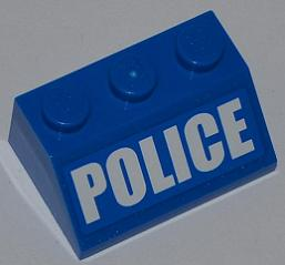 Lego Slope 45 2 x 3 with White 'POLICE' Bold Narrow Font on Blue Background Pattern (Sticker) - Set 4440