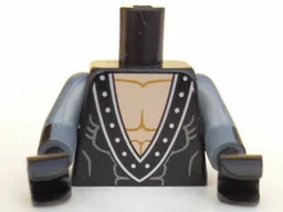 Torso Batman Muscles Outline, V-Neck with Silver Rivets Pattern / Flat Silver Arms with Black Cuffs Pattern / Black Hands