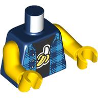 Lego Torso, Medium Blue Checkered Jacket, Black Shirt, Peeled Banana print, Yellow Arms and Hands / Dark Blue