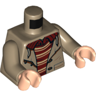 Lego Torso Jacket, Open, Dark Red Shirt, Laces Print, Dark Tan Arms, Light Nougat Hands / Dark Tan
