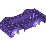 Vehicle Base 4 x 10 x 2 1/2 with Mudguards, Wheel Pins and 6 x 2 Centre Recess with 3 Holes, Light Bluish Gray Wheel Holders / Dark Purple