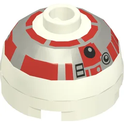 Brick Round 2 x 2 Dome Top, Blocked Open Stud, Bottom Axle Holder with Silver and Red Astromech Droid Print (R5-D4)
