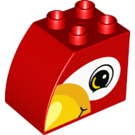 Lego Duplo Brick 2 x 3 x 2 with Curved Top and Bird Head Print on Both Sides / Red