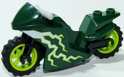 Motorcycle Sport Bike with Black Frame, Lime Wheels and Light Bluish Gray Handlebars with White Lightning Pattern