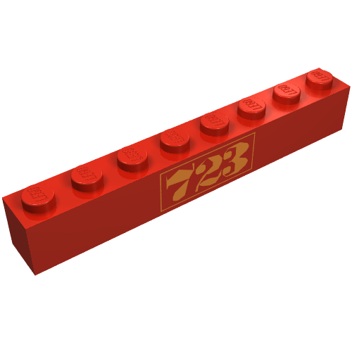 Lego Brick 1 x 8 with Gold '723' Print / Red