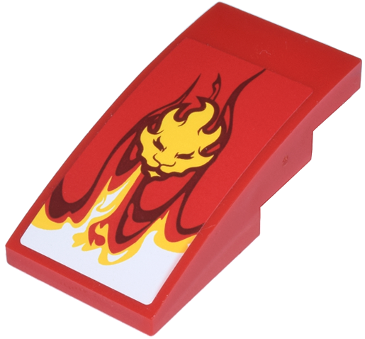Lego Slope, Curved 4 x 2 with Flames and Lion Head Pattern (Sticker) - Set 9441