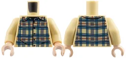 Torso Plaid Button Up, Dark Bluish Gray, Dark Blue, and Dark Red Stripes Pattern / Tan Arms / Light Nougat Hands / Tan