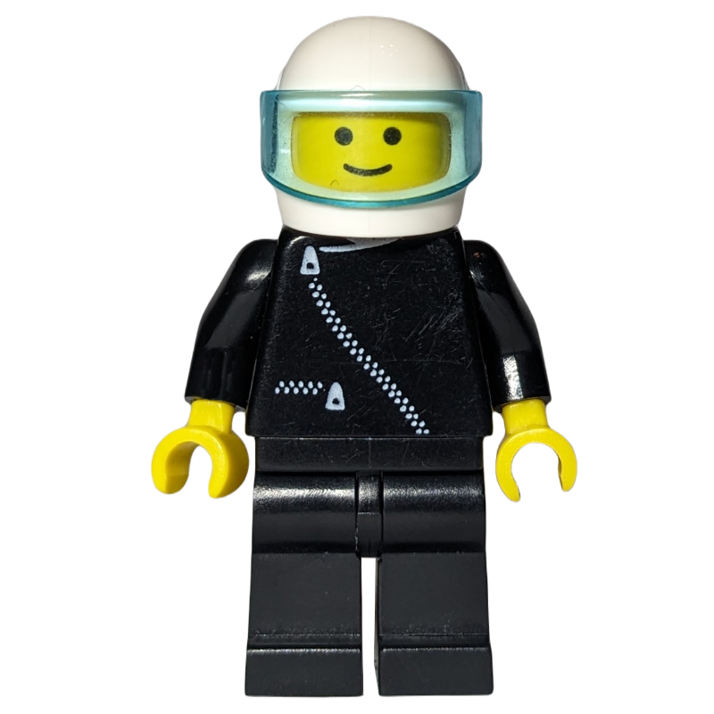 Lego Pilot, Black Jacket with Zipper, White Helmet with Trans-Light Blue Visor