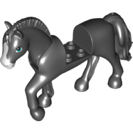 Lego Animal, Horse with Raised Leg, Moveable Head, Roached Mane, White Nose, Bright Blue Eyes print / Black