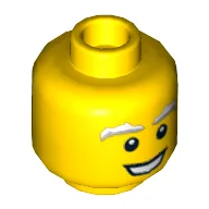 Minifig Head Santa, White and Gray Bushy Eyebrows, Open Mouth Smile Print / Yellow