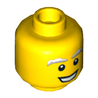 Lego Minifig Head Santa, White and Gray Bushy Eyebrows, Open Mouth Smile Print / Yellow