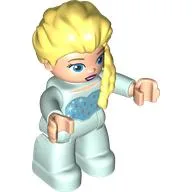 Duplo Figure with Hair with Braid over Left Shoulder, Light Aqua Legs, Heart on Chest Print (Elsa) / Light Aqua
