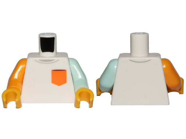 Lego Torso Shirt with Orange Pocket Pattern / Light Aqua Arm Left / Bright Light Orange Arm Right / Yellow Hands