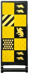 Flag 7 x 3 with Bar Handle with HP Hufflepuff House Banner, Black and Yellow Squares, Gold Shields, Stripes and Badgers Pattern on Both Sides (Stickers) - Set 76416