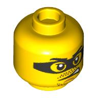 Lego Minifig Head, Eyemask, Stubbled Beard, Moustache, Angry Lopsided Grin print / Yellow