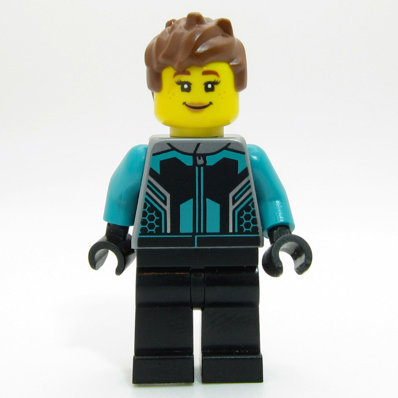 Lego Race Driver - Flat Silver Torso, Dark Turquoise Arms, Black Legs, Reddish Brown Hair