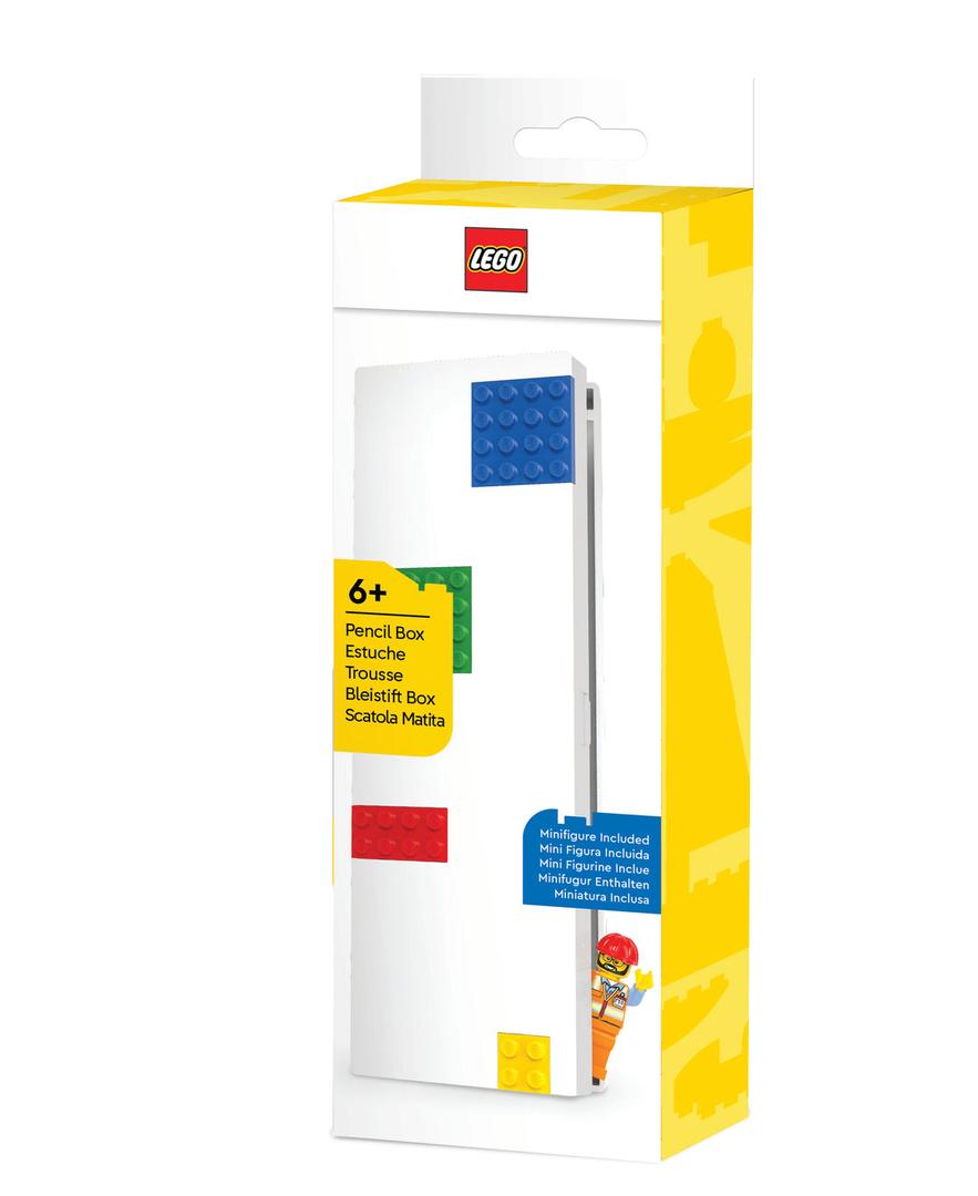 Lego Pencil Box with Four Building Bricks and Construction Worker Minifigure