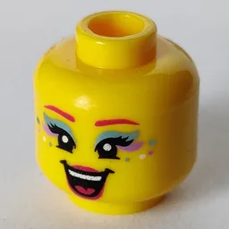 Minifig Head Fairy Singer, Open Mouth Singing, Red Lips, Metallic Blue Eye Shadow Print / Yellow