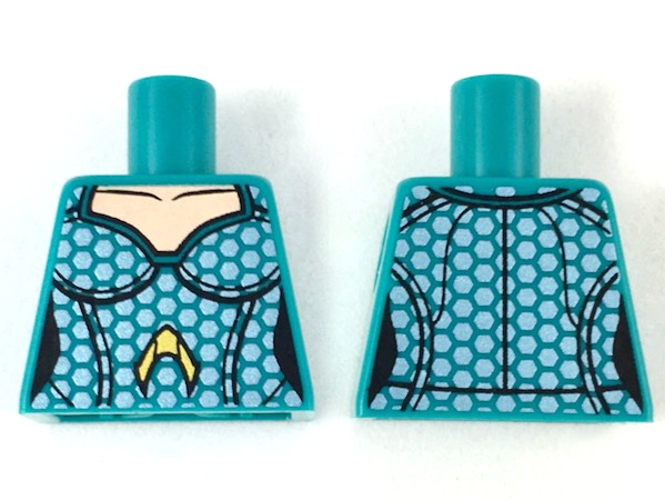 Lego Torso Female Light Nougat Neck, Silver Hexagonal Scales, Gold Atlantis Logo Pattern