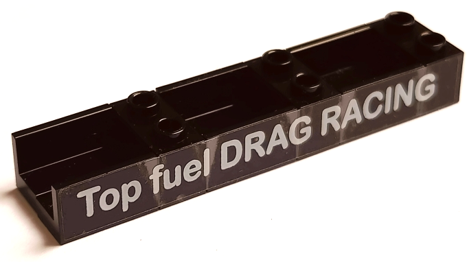 Lego Stickered Assembly 9 x 2 x 1 with White 'Top fuel DRAG RACING' Pattern on Both Sides (Stickers) - Set 5533