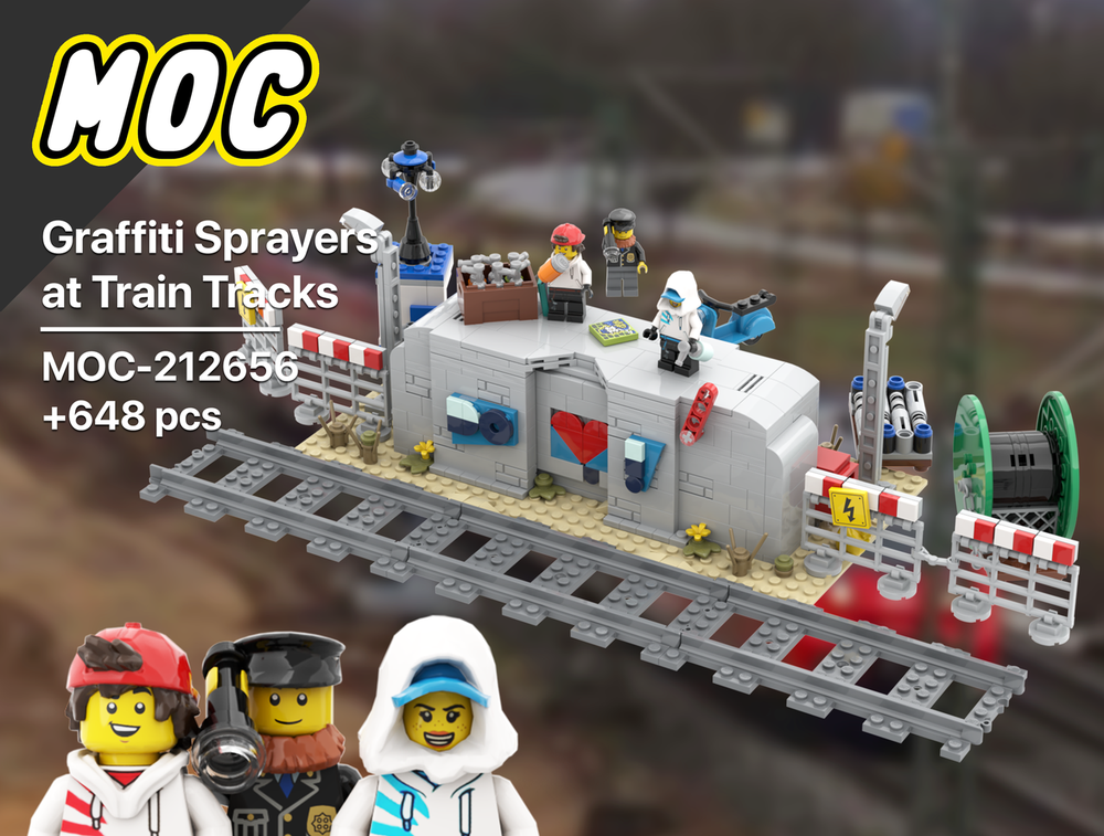 Lego Graffiti Sprayer on Construction Site near Train Tracks | City | Trains