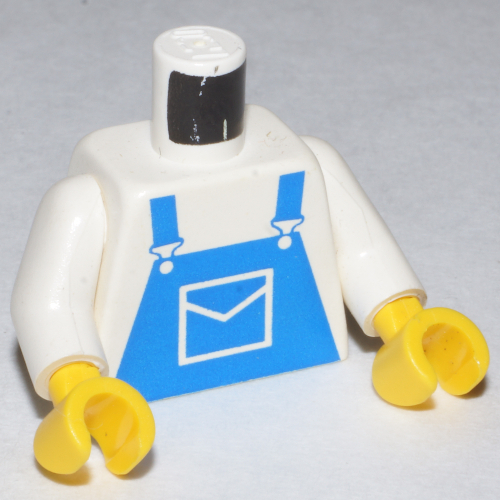 Lego Torso Overalls / Dungarees, Blue Print, White Arms, Yellow Hands / White