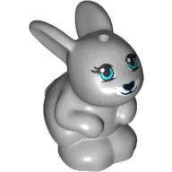 Animal, Rabbit / Bunny Sitting with Blue Eyes, Black Nose and Mouth and White Beard Print / Light Bluish Gray