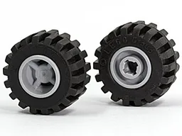Wheel 11mm D. x 12mm, Hole Notched for Wheels Holder Pin with Black Tire 21mm D. x 12mm - Offset Tread Small Wide (6014b / 6015) / Light Bluish Gray