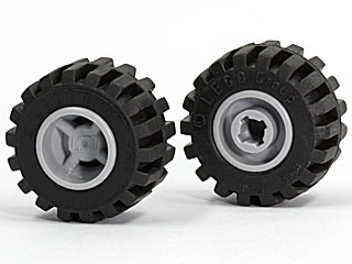 Lego Wheel 11mm D. x 12mm, Hole Notched for Wheels Holder Pin with Black Tire 21mm D. x 12mm - Offset Tread Small Wide (6014b / 6015)