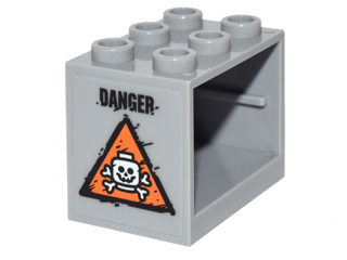 Lego Container, Cupboard 2 x 3 x 2 - Hollow Studs with White Skull and Crossbones in Orange Triangle and Black 'DANGER' Pattern Left Side (Sticker) - Set 76050