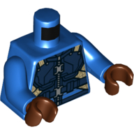 Lego Torso Armor, Dark Blue Chest Plate, Tan Straps, Silver Zipper and Clasps Print, Blue Arms, Reddish Brown Hands / Blue