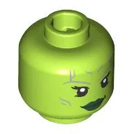 Minifig Head Gamora, Dual Sided, Silver Lines, Dark Green Lips, Open Mouth Smile / Angry / Lime