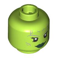Lego Minifig Head Gamora, Dual Sided, Silver Lines, Dark Green Lips, Open Mouth Smile / Angry / Lime