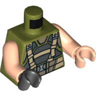 Lego Torso, Odd Hands, Body Armor with Suspenders Print, Light Nougat Arms, Left Light Nougat Hand, Right Black Hand / Olive Green