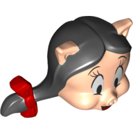 Lego Minifig Head Special, Red Ribbons, Black Hair print (Petunia Pig) / Light Nougat