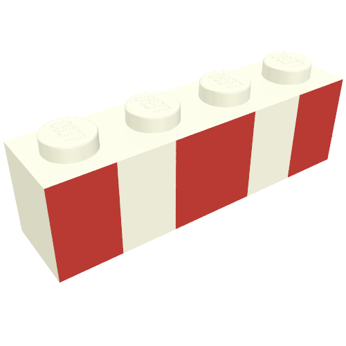 Lego Brick 1 x 4 with 3 Vertical Red Stripes Print (Captain America SDCC Brickheadz) / White