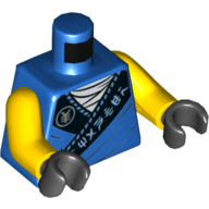Lego Torso Robe, Black Trim, White Asian Symbols 'MANTER' print, Yellow Arms, Black Hands / Blue