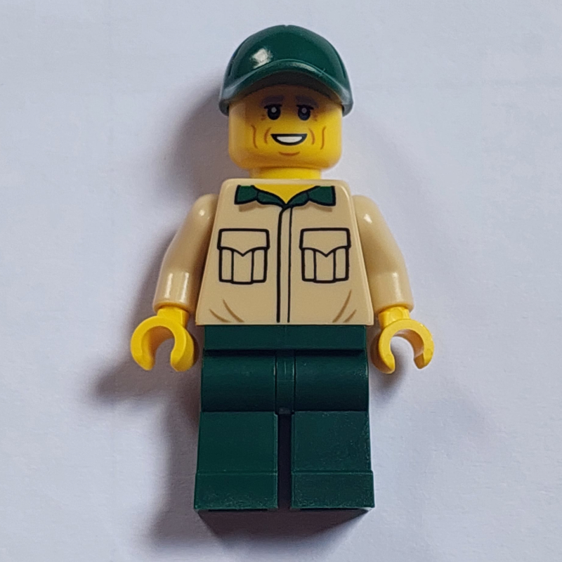 Lego Man, Tan Shirt, Dark Green Legs and Cap
