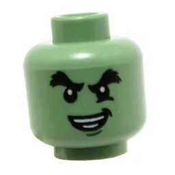 Minifig Head Ghost Cole, Bushy Eyebrows, Chin Dimple, Evil Smile / Determined Print / Sand Green