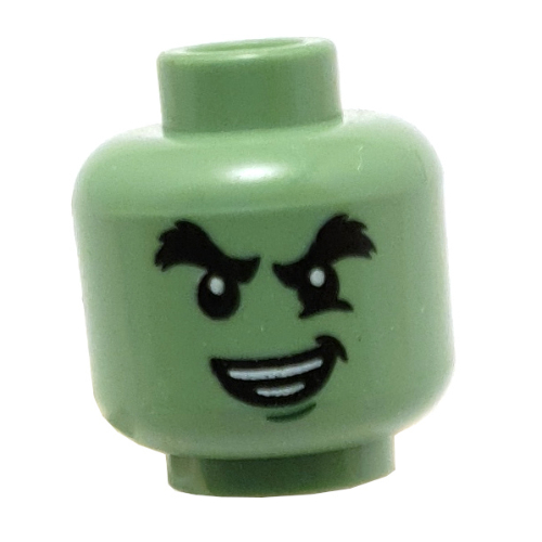 Lego Minifig Head Ghost Cole, Bushy Eyebrows, Chin Dimple, Evil Smile / Determined Print / Sand Green